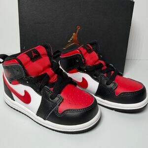New Nike Air Jordan 1 Mid Black Fire Red Toddler Sneakers Size 6C